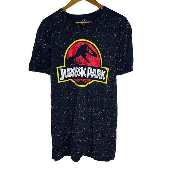 Jurassic Park Logo Black Splatter Short Sleeve Shirt Size XL Men’s - Picture 1 of 9